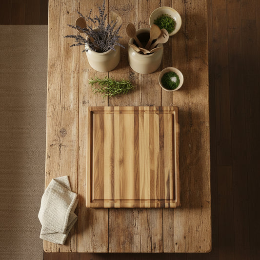 Handcrafted Edge Grain Hard Maple Butcher Block – 15×15×2" with Juice Groove & Rubber Feet