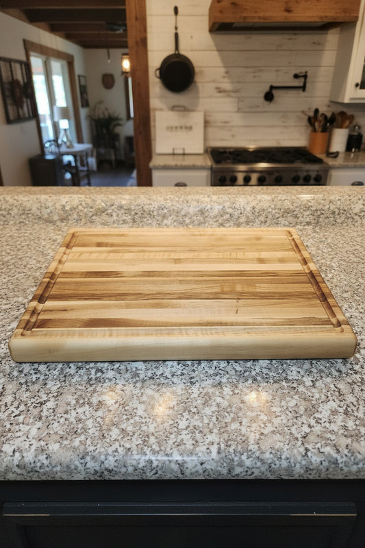 Handcrafted XL Natural Hard Maple Cutting Board — 14x20x1.625" with Juice Groove & Handholds