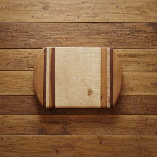 Handcrafted Cutting Board – 8" × 12" × 0.75" Curly Maple, Tigerwood & Padauk