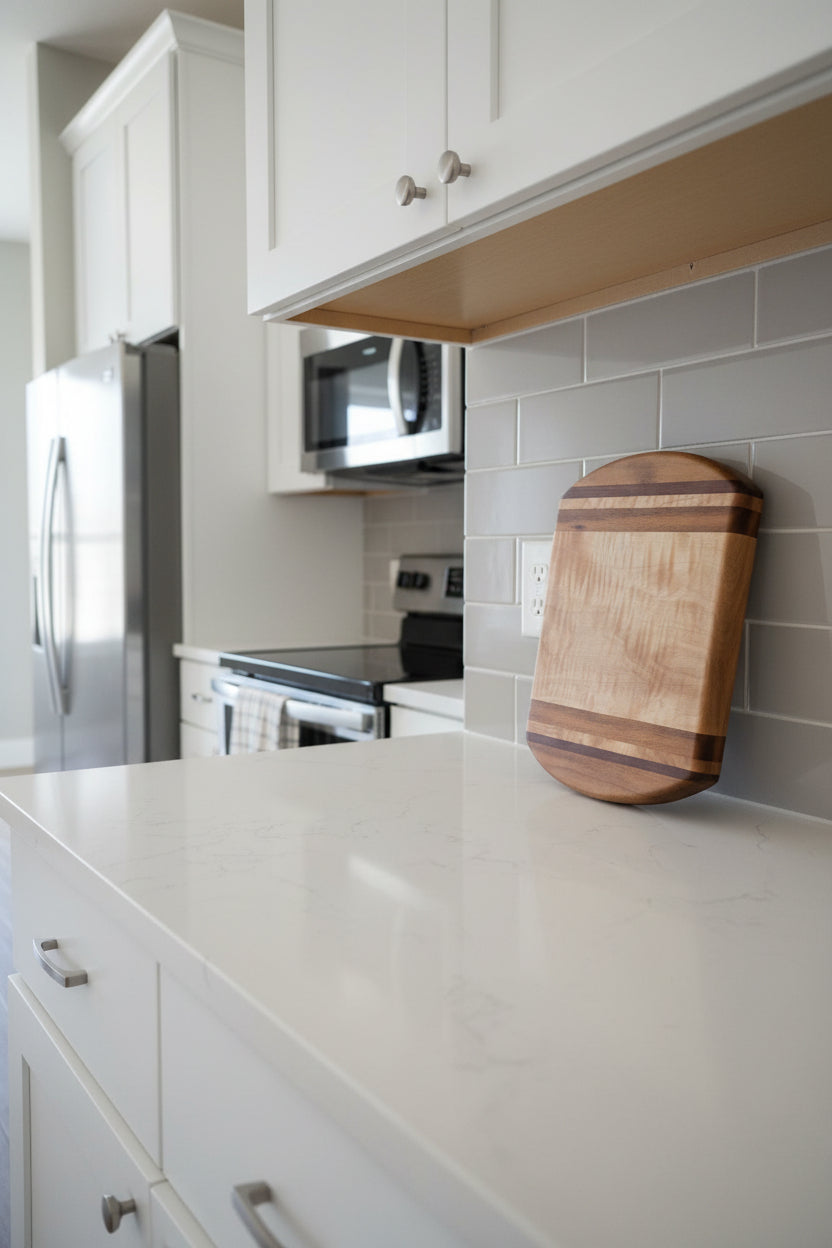 Handcrafted Cutting Board – 8" × 12" × 0.75" Curly Maple, Tigerwood & Padauk