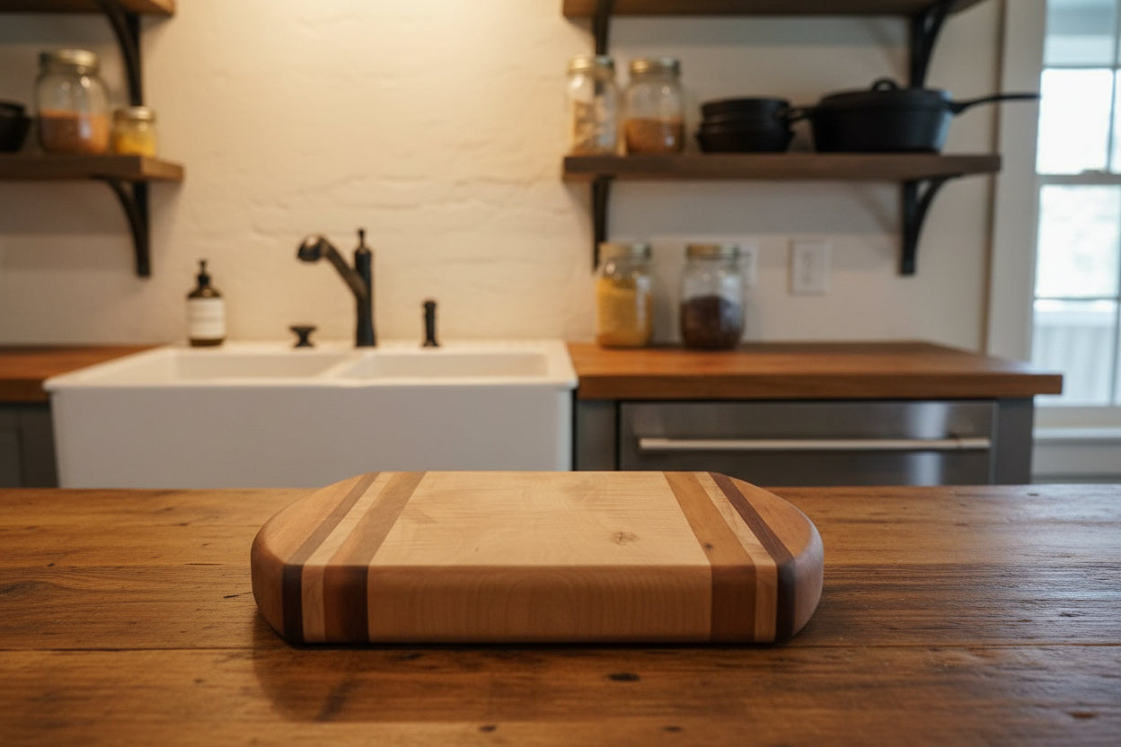 Handcrafted Cutting Board – 8" × 12" × 0.75" Curly Maple, Tigerwood & Padauk