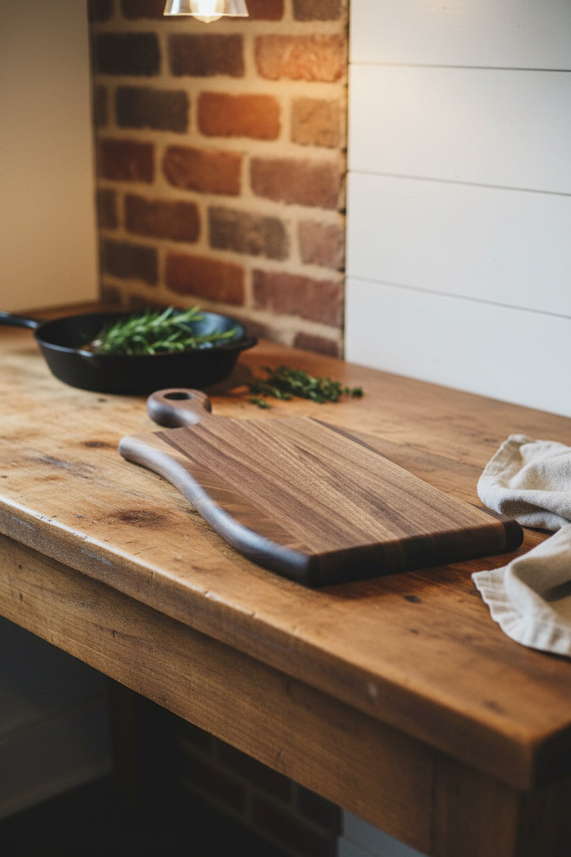 Handcrafted Cutting Board – 6" × 15" × 3/4" Black Walnut with Handle