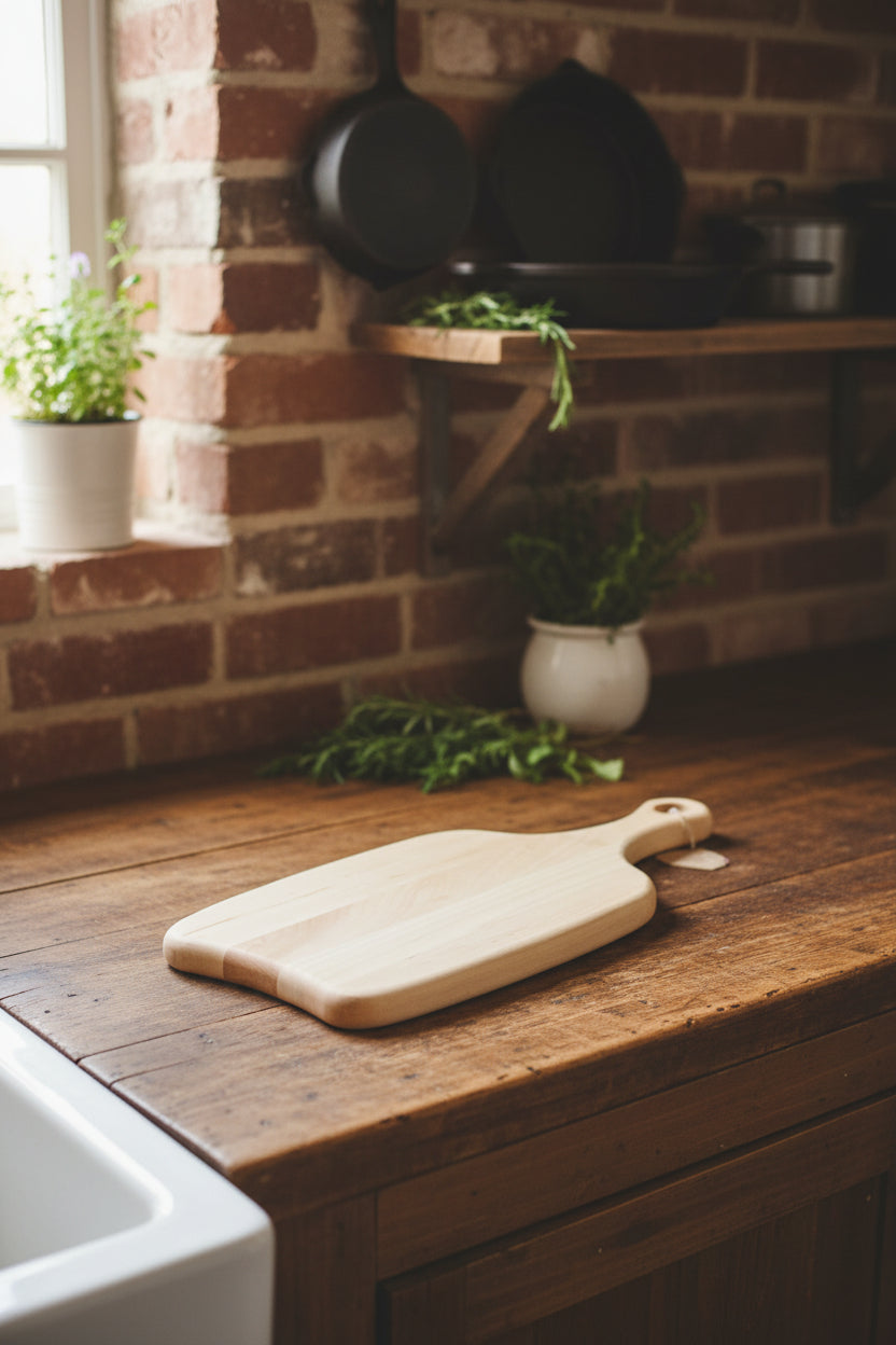 Handcrafted Cutting Board – 7" × 15" × 3/4" Northern Hard Maple with Handle