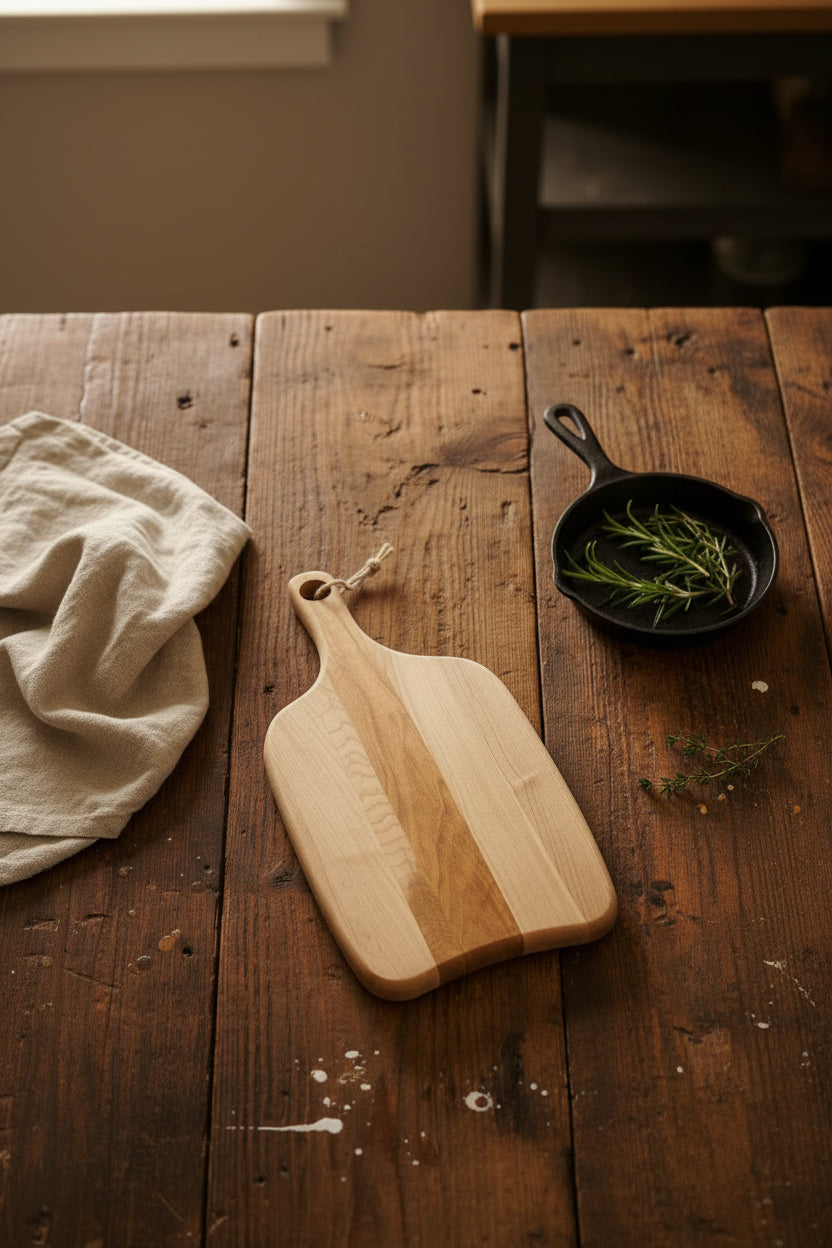 Handcrafted Cutting Board – 7" × 15" × 3/4" Northern Hard Maple with Handle