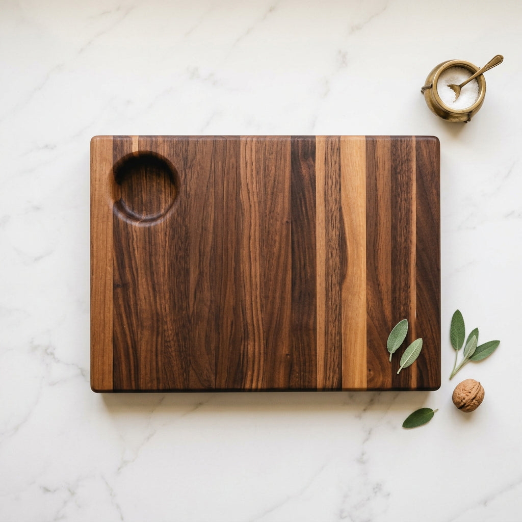 Black Walnut Snack Board with Sauce Cup | Handmade
