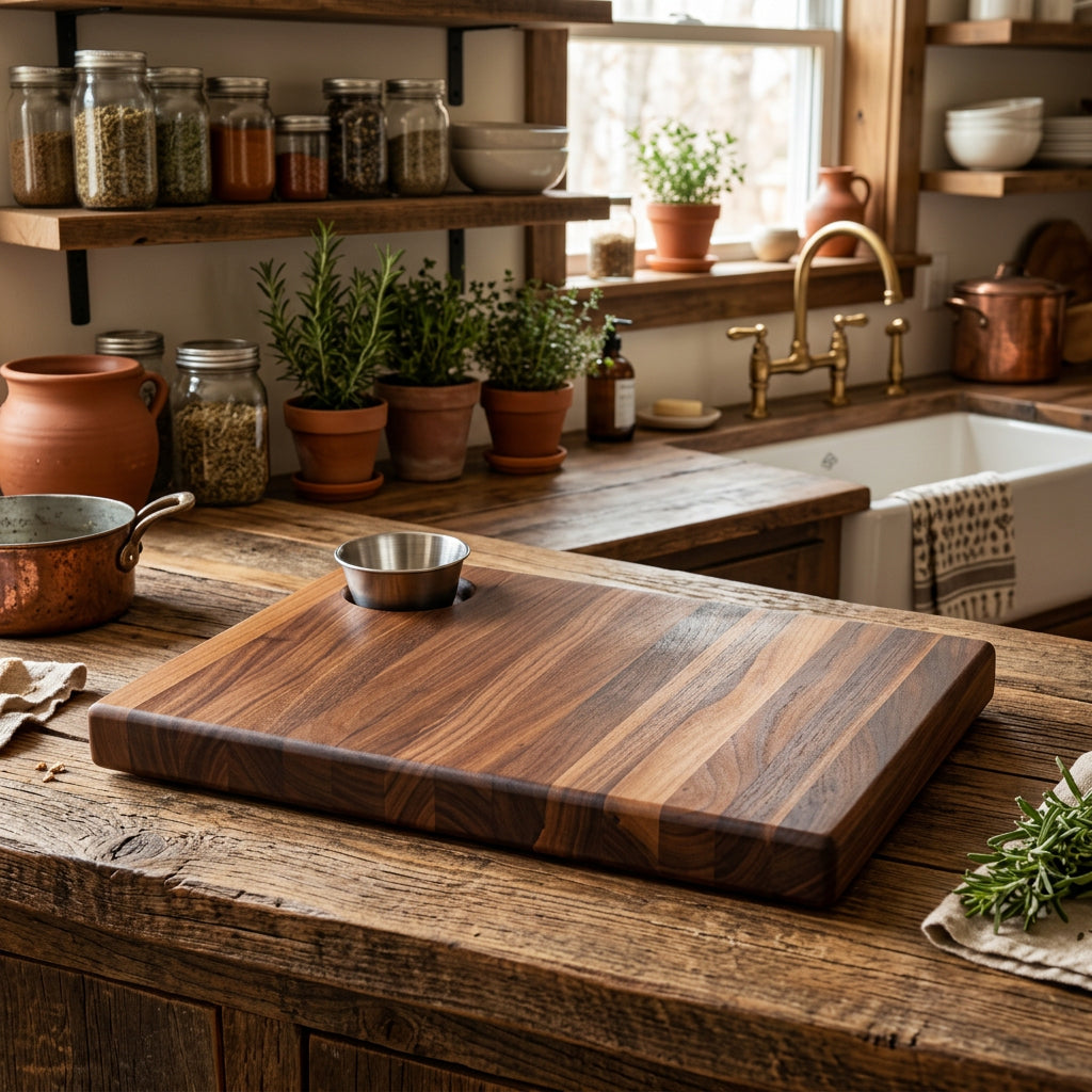 Black Walnut Snack Board with Sauce Cup | Handmade