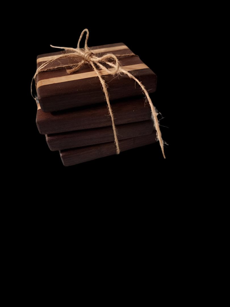 Handcrafted Black Walnut and Maple Bottle Openers – 4-Pack (3 3/4" x 3 3/4" x 5/8")