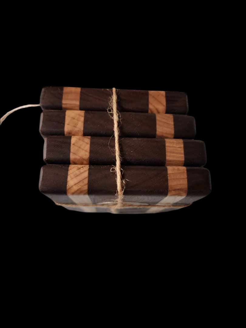 Handcrafted Black Walnut and Maple Bottle Openers – 4-Pack (3 3/4" x 3 3/4" x 5/8")