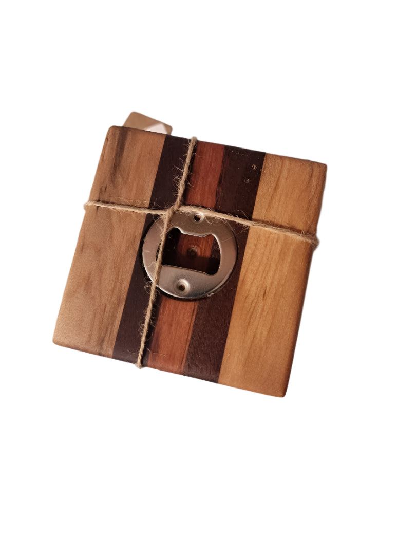 Handcrafted Black Walnut, Maple, and Tigerwood Bottle Openers – 5-Pack (4" x 4" x 5/8")