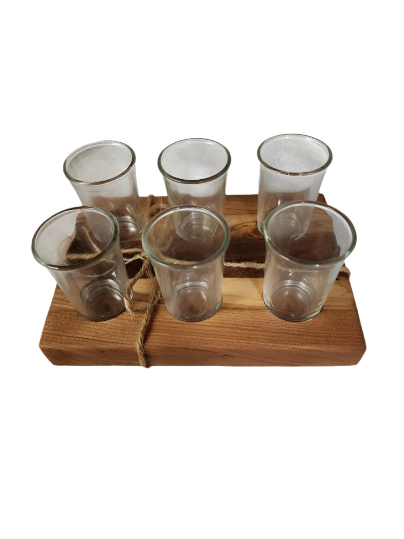 Handmade 6-Piece Shot Flight | Walnut, Cherry & Spalted Maple | Includes 6 Clear Shot Glasses (1.5 oz Each)