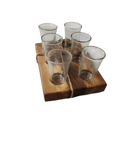 Handmade 6-Piece Shot Flight | Walnut, Cherry & Spalted Maple | Includes 6 Clear Shot Glasses (1.5 oz Each)