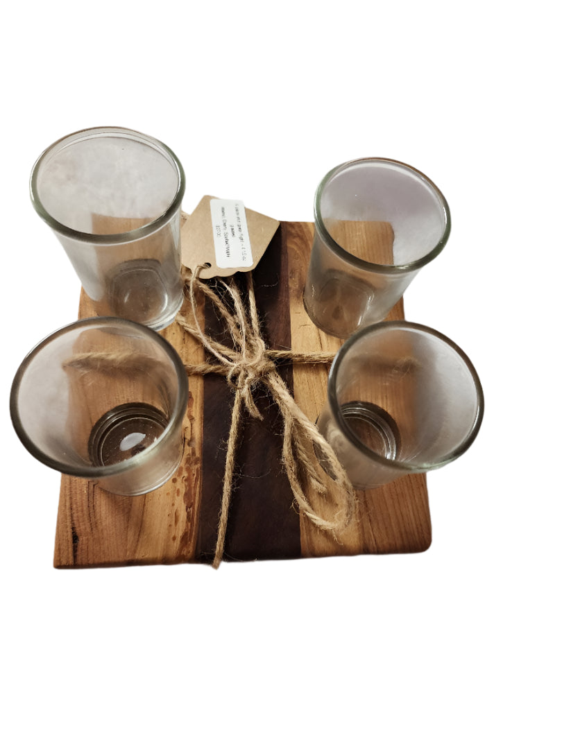 Handmade 4-Piece Shot Flight | Walnut, Cherry & Spalted Maple | Includes 4 Clear Shot Glasses (1.5 oz each)