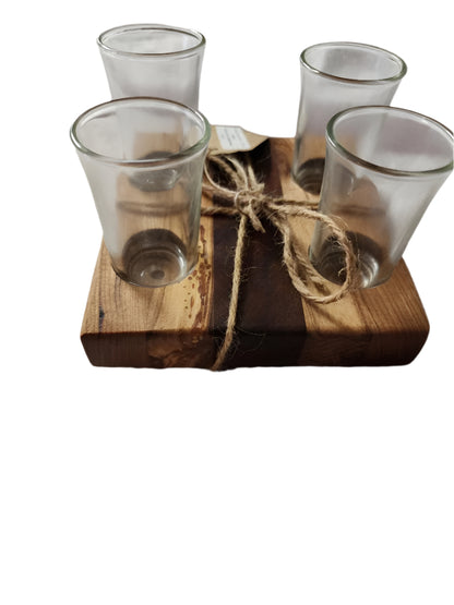 Handmade 4-Piece Shot Flight | Walnut, Cherry & Spalted Maple | Includes 4 Clear Shot Glasses (1.5 oz each)