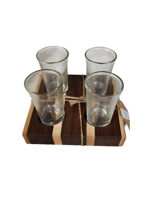 Handmade 4-Piece Shot Flight | Black Walnut & Maple | Includes 4 Shot Glasses (1.5 oz Each)