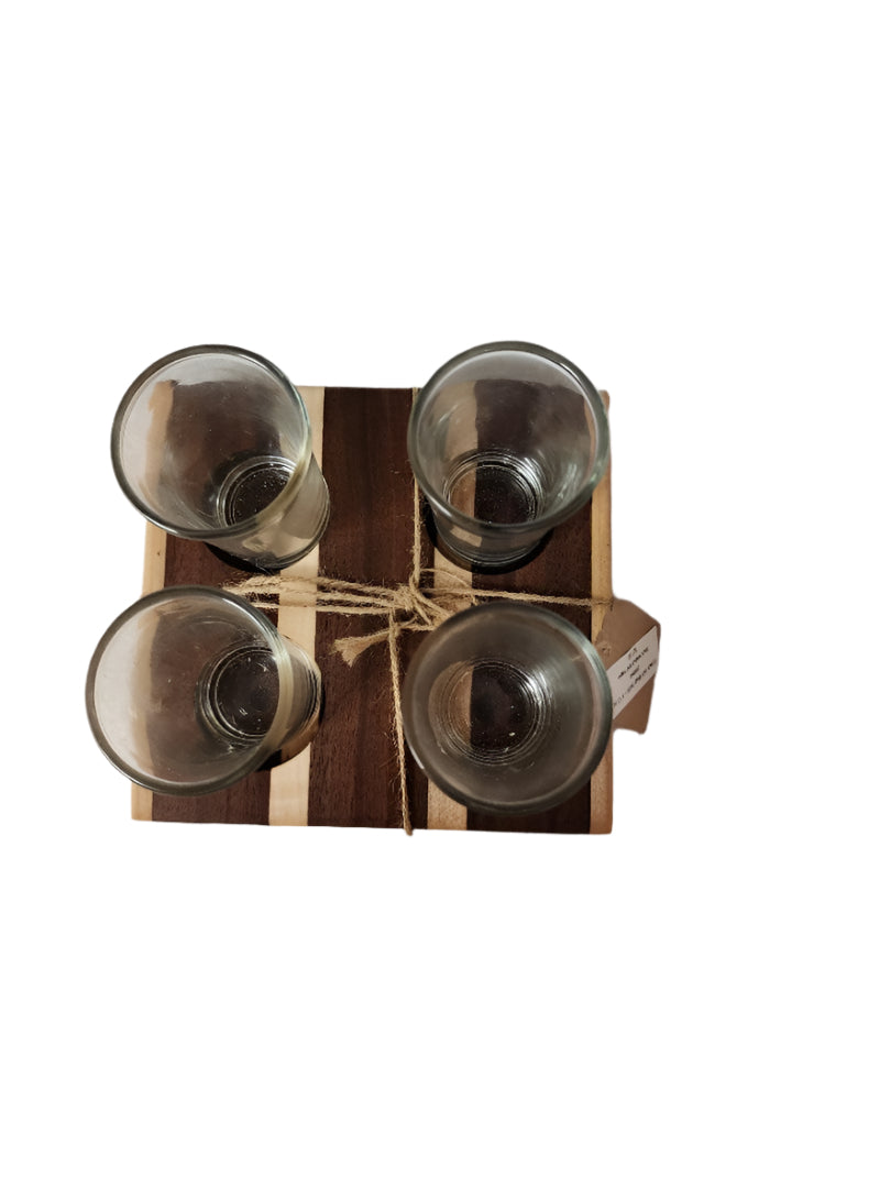 Handmade 4-Piece Shot Flight | Black Walnut & Maple | Includes 4 Shot Glasses (1.5 oz Each)