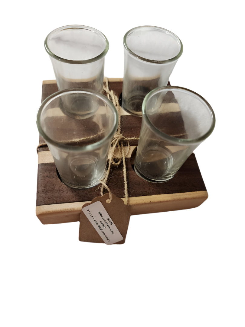 Handmade 4-Piece Shot Flight | Black Walnut & Maple | Includes 4 Shot Glasses (1.5 oz Each)