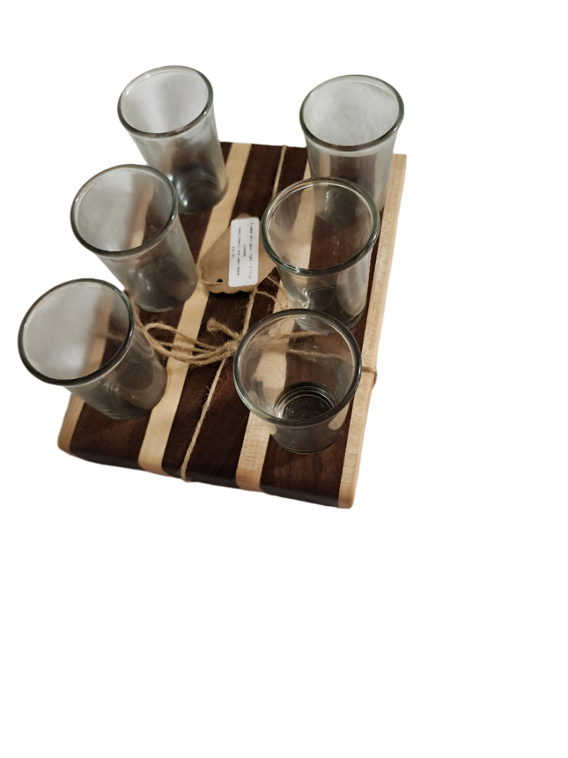 Handcrafted Shot Flight | Black Walnut & Hard Maple | Holds 6 Shot Glasses (1.5 oz each)