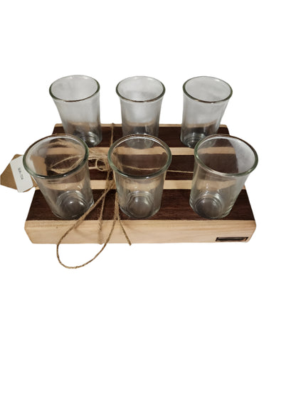 Handmade 6-Piece Shot Flight | Walnut, Cherry & Spalted Maple | Includes 6 Clear Shot Glasses (1.5 oz Each)