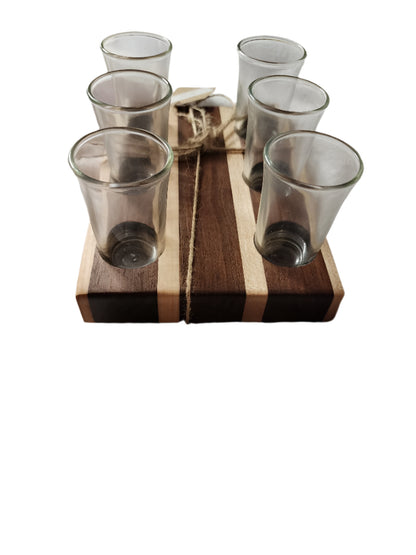 Handmade 6-Piece Shot Flight | Walnut, Cherry & Spalted Maple | Includes 6 Clear Shot Glasses (1.5 oz Each)