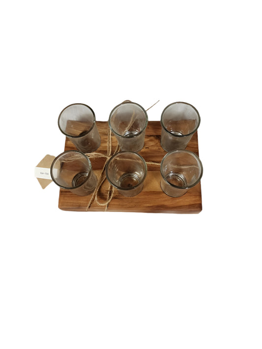 Homemade 6-Place Shot Flight | Spalted Maple | Includes 6 Clear Shot Glasses (1.5 oz Each)