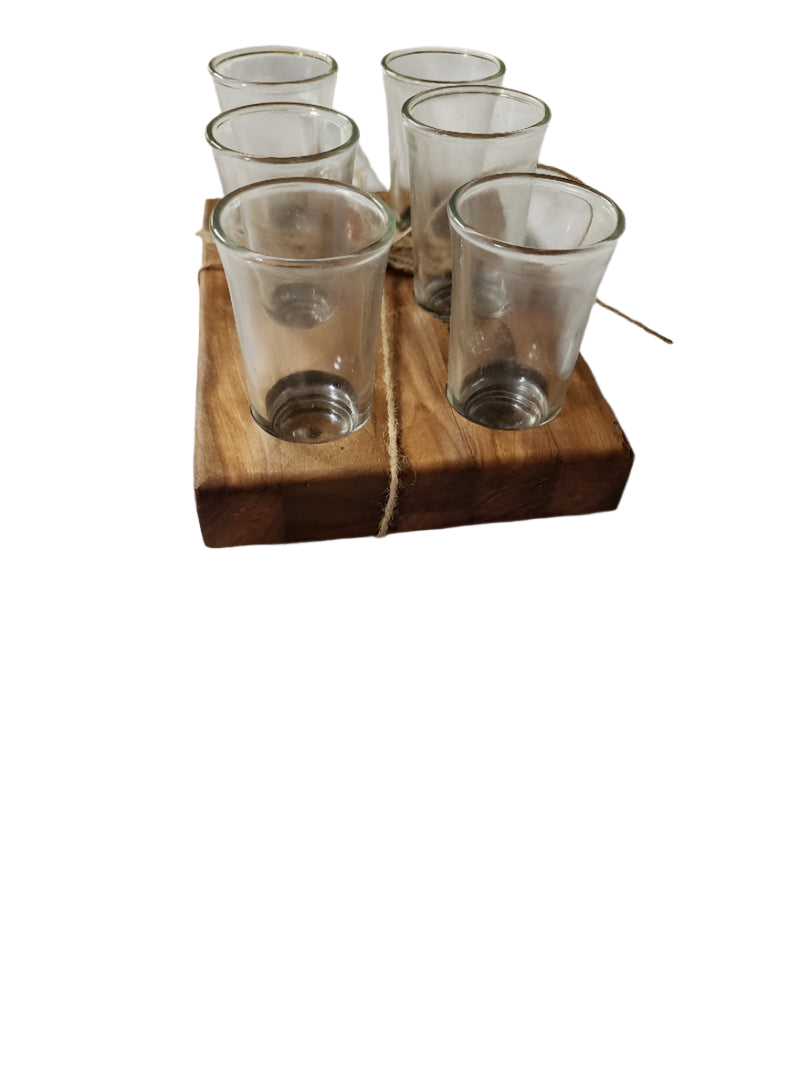 Homemade 6-Place Shot Flight | Spalted Maple | Includes 6 Clear Shot Glasses (1.5 oz Each)