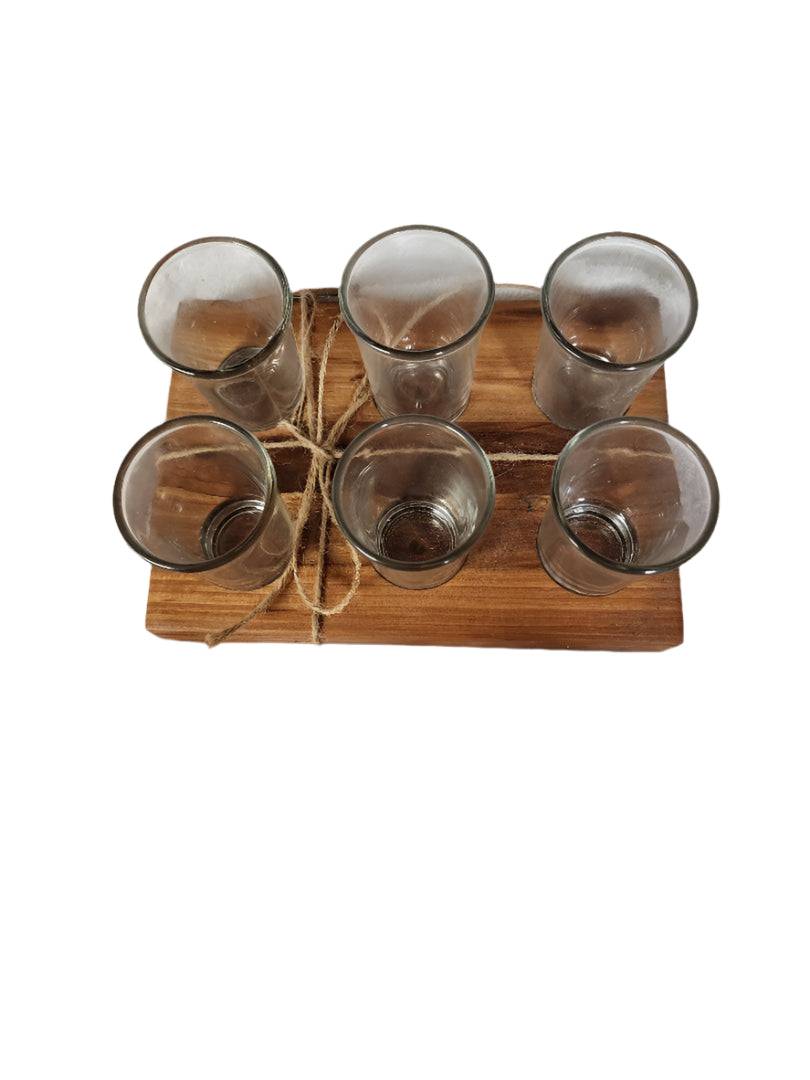 Handcrafted 6-Piece Shot Flight | Spalted Maple | Includes 6 Clear Shot Glasses (1.5 oz Each)