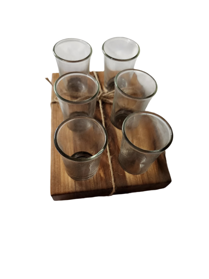 Handcrafted 6-Piece Shot Flight | Spalted Maple | Includes 6 Clear Shot Glasses (1.5 oz Each)