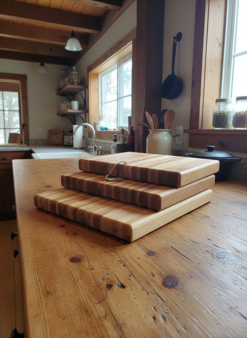 Natural Hard Maple Edge‑Grain Cutting Board Set of 3 – 12x18, 12x12, 8x12