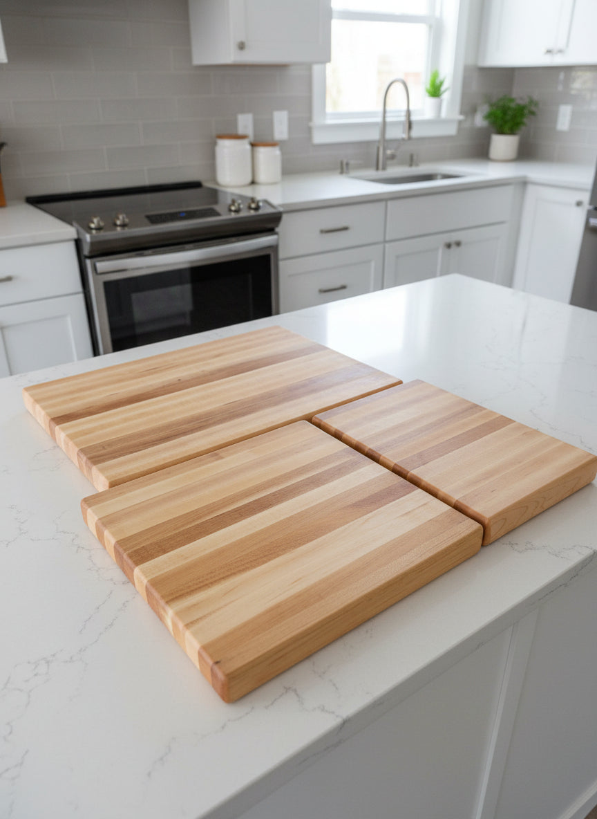 Natural Hard Maple Edge‑Grain Cutting Board Set of 3 – 12x18, 12x12, 8x12