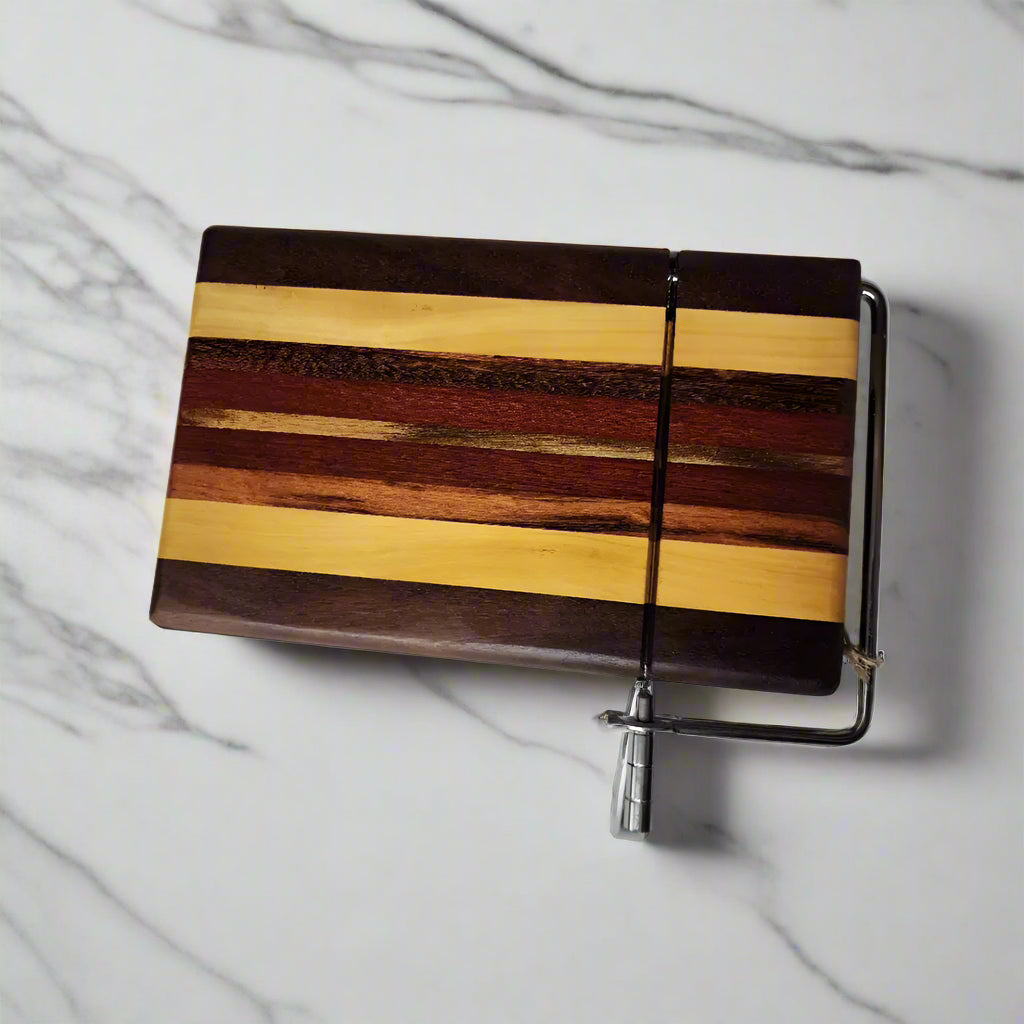 Artisan Cheese Slicer - Black Walnut Tigerwood Padauk and Yellowheart - Cheese Cutter