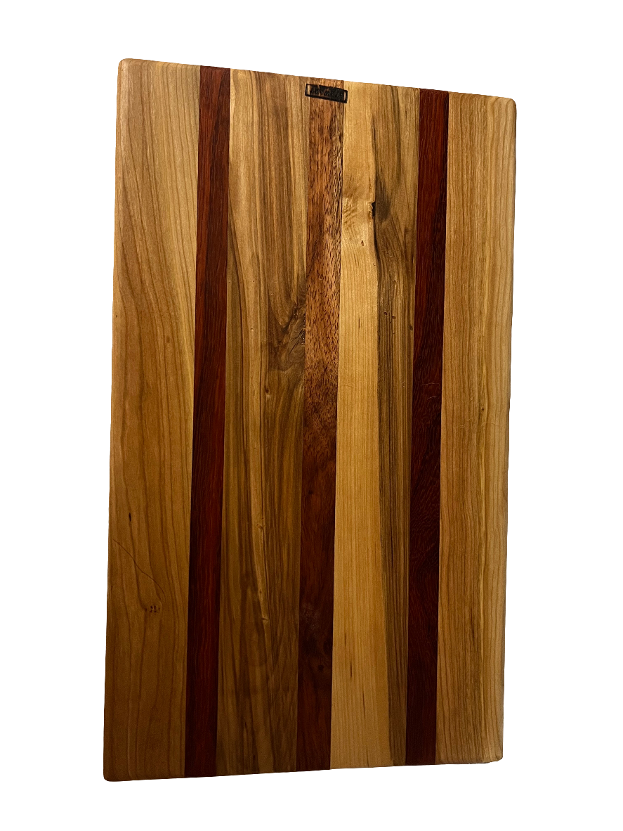 Handcrafted 10"x18"x0.875" Cherry, Maple, Bloodwood, and Padauk Breadboard – Perfect for Your Culinary Creations