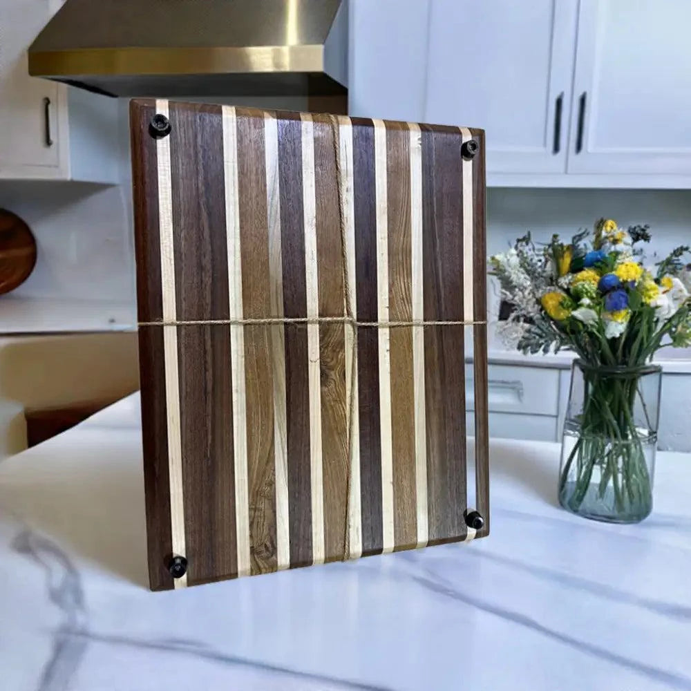 Handcrafted 12”x15”x1.5” Cutting Board - Black Walnut Maple Black Ash with Non-Slip Feet - Cutting Board