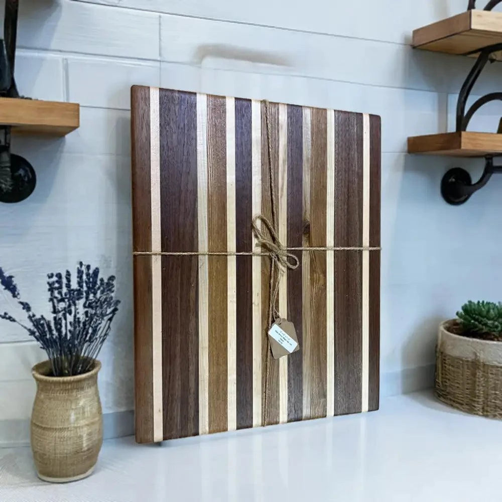 Handcrafted 12”x15”x1.5” Cutting Board - Black Walnut Maple Black Ash with Non-Slip Feet - Cutting Board