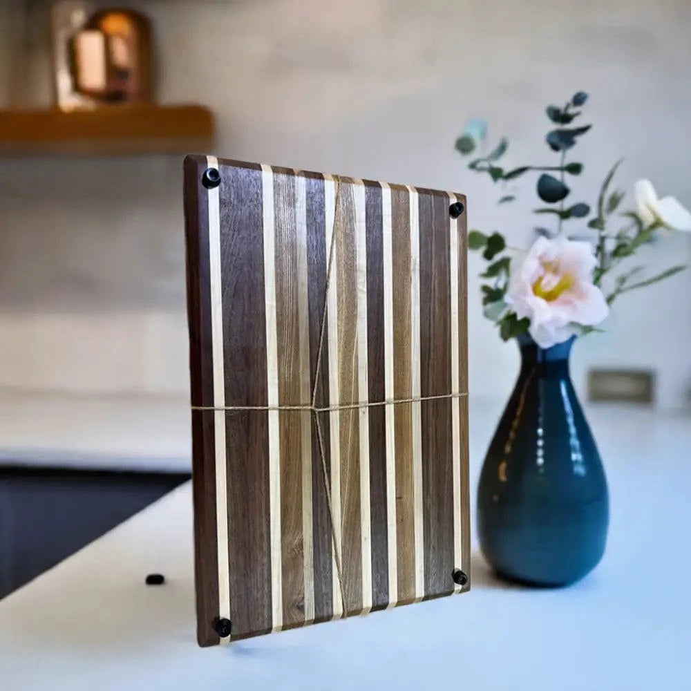 Handcrafted 12”x18”x1.5” Chopping Board - Black Walnut Maple Black Ash with Non-Slip Feet - Cutting Board