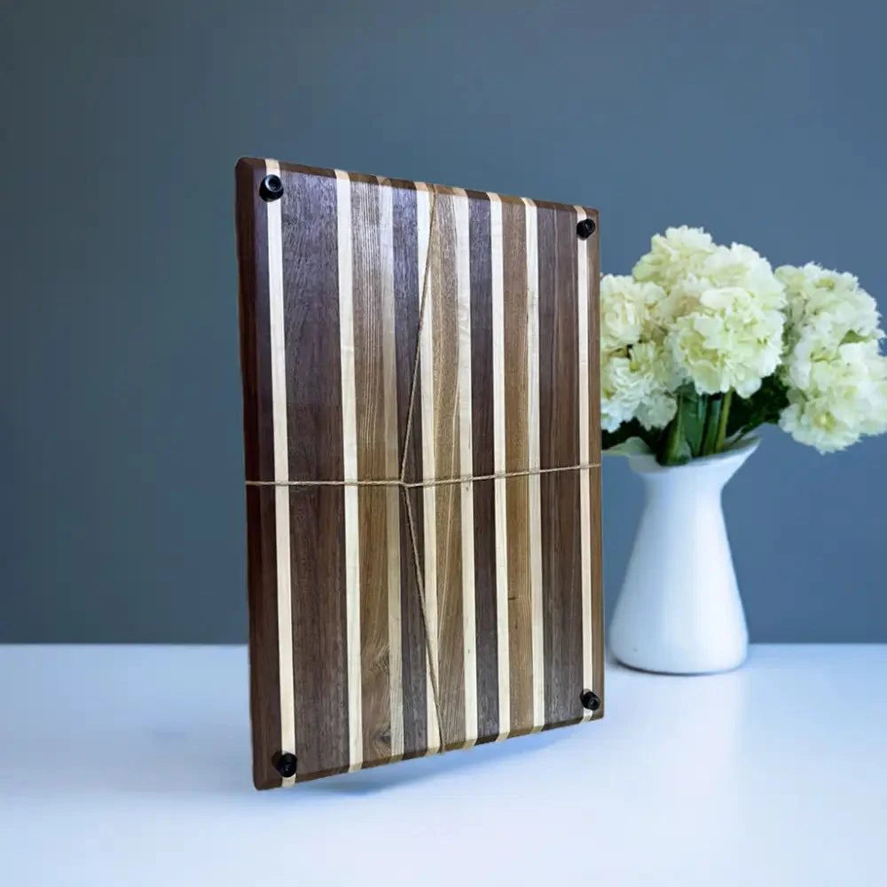 Handcrafted 12”x18”x1.5” Chopping Board - Black Walnut Maple Black Ash with Non-Slip Feet - Cutting Board