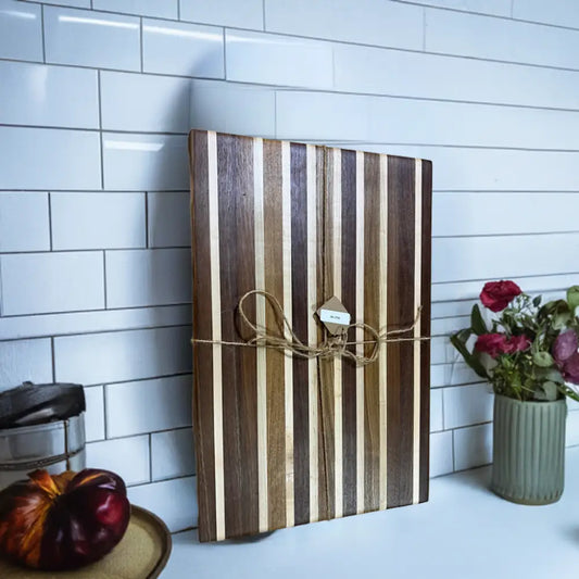 Handcrafted 12”x18”x1.5” Chopping Board - Black Walnut Maple Black Ash with Non-Slip Feet - Cutting Board