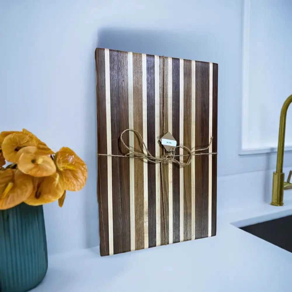 Handcrafted 12”x18”x1.5” Chopping Board - Black Walnut Maple Black Ash with Non-Slip Feet - Cutting Board