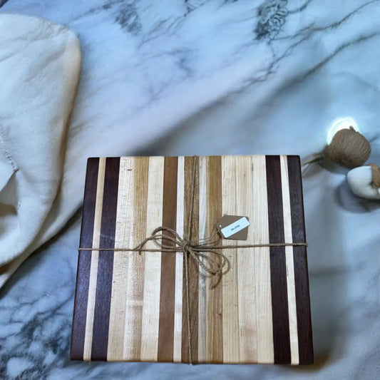 Handcrafted 12x12x1.5” Cutting Board - Black Walnut Black Ash Maple Cherry with Non-Slip Feet - Cutting Board