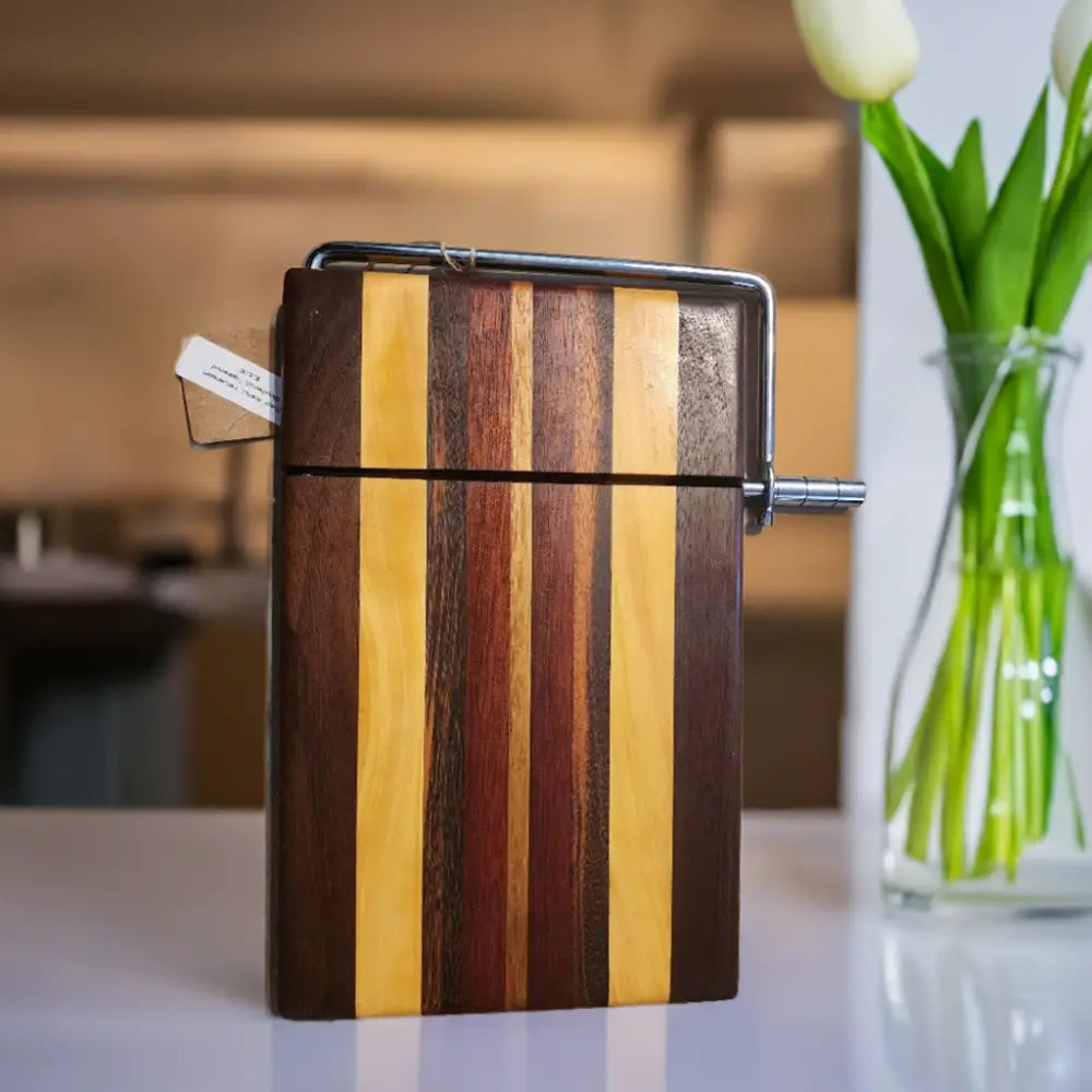 Handcrafted 6x9x3/4’’ Cheese Slicer - Black Walnut Yellowheart Bloodwood Tigerwood - Cheese Cutter