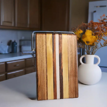 Handcrafted 6x9x3/4’’ Cheese Slicer - Burmese Teak Yellowheart Maple Tigerwood - Cheese Cutter