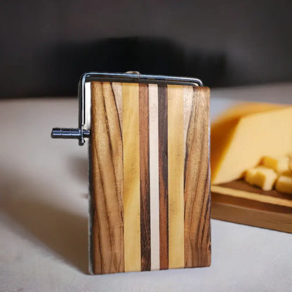 Handcrafted 6x9x3/4’’ Cheese Slicer - Burmese Teak Yellowheart Maple Tigerwood - Cheese Cutter