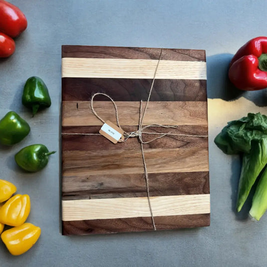 Handcrafted Black Walnut and Hickory Cutting Board with Peg Feet - 14x11.5x1 Inches (SB-3733) - Stewarts Blocks and Boards