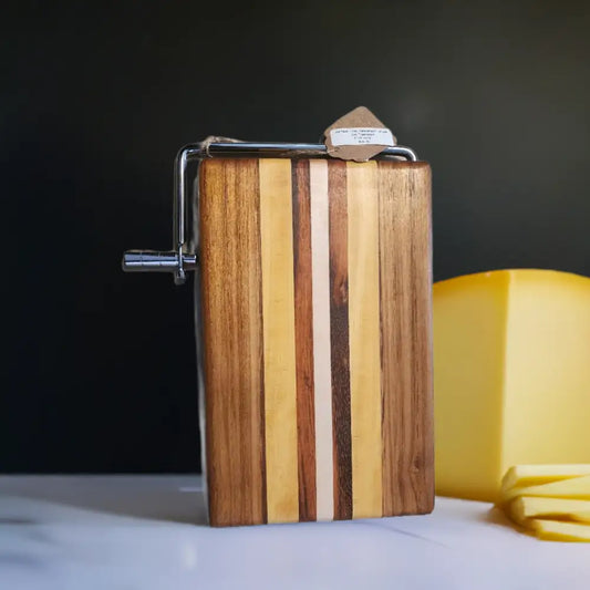 Handmade 6x9x3/4’’ Cheese Slicer - Burmese Teak Yellowheart Maple Tigerwood - Cheese Cutter