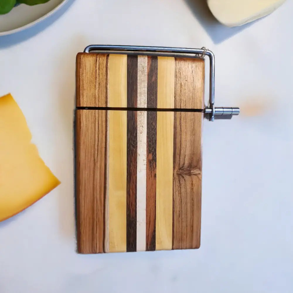 Handmade 6x9x3/4’’ Cheese Slicer - Burmese Teak Yellowheart Maple Tigerwood - Cheese Cutter