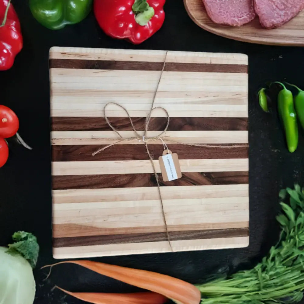 Handmade Thin Hard Maple and Black Walnut Butcher Block with Peg Feet - 12x12x1.5 Inches (SB-3739) - Stewarts Blocks and Boards