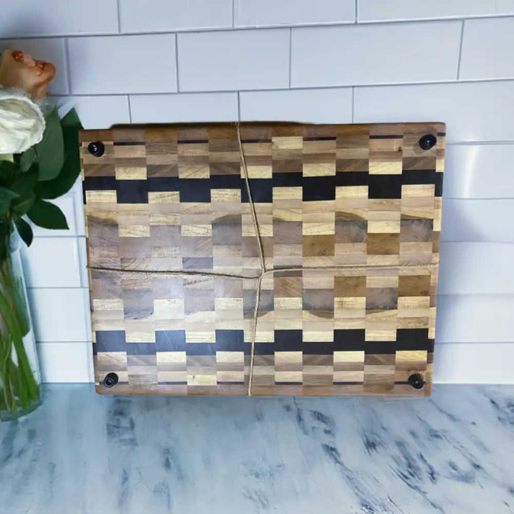 Premium Butcher Block 12’’x15’’x2’’ - Hard Maple Spalted Maple and Black Walnut with Non-Slip Feet