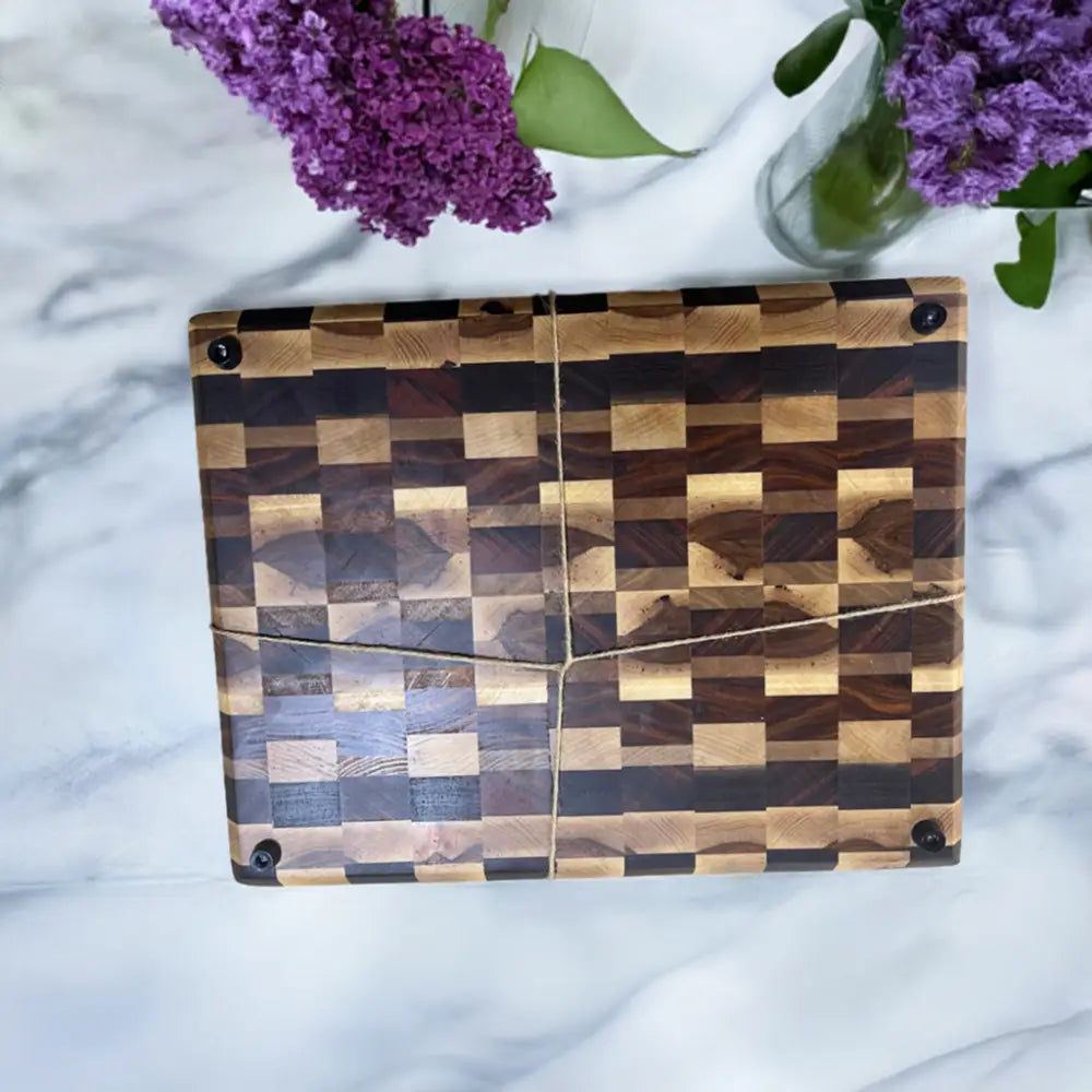 Premium Chopping Board 11.5’’x15’’x2’’ - Black Walnut Canarywood Hard Maple Hickory Tigerwood with Peg Feet